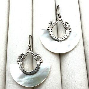 White Pearl Sterling Silver Pierced Chandelier Earrings 1.5" Original Card NOS